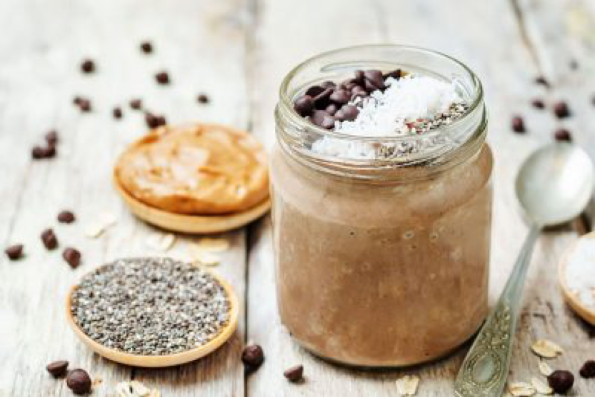 breakfast overnight oats and bagel