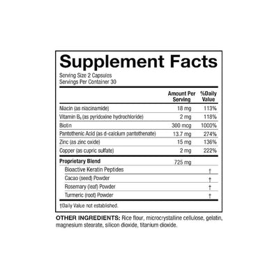 A supplement facts box showing the ingredients in Hair Regeneres