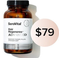 SeroVital Hair Regeneres Advanced supplement bottle with price tag on a light background