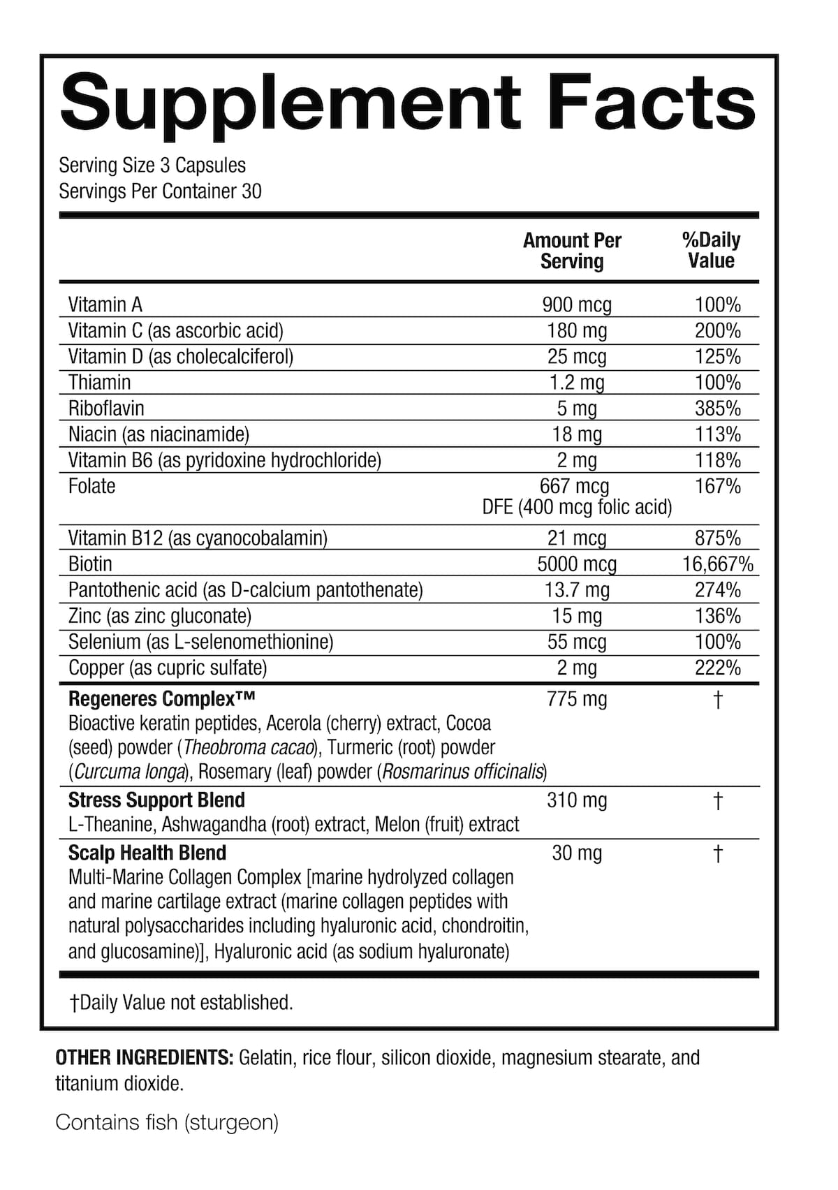 Hair Regeneres ADVANCED supplement facts