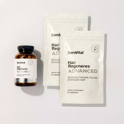 SeroVital Hair Regeneres Advanced supplement bottle and packaging on a white background
