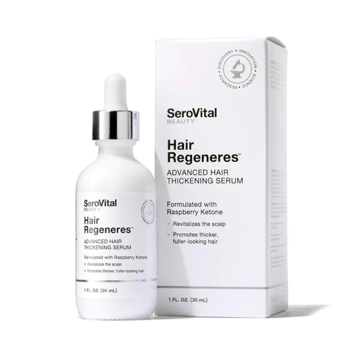 SeroVital Beauty Hair Regeneres Advanced Hair Thickening Serum bottle and packaging on a white background