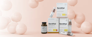 SeroVital product packaging on a soft pink background
