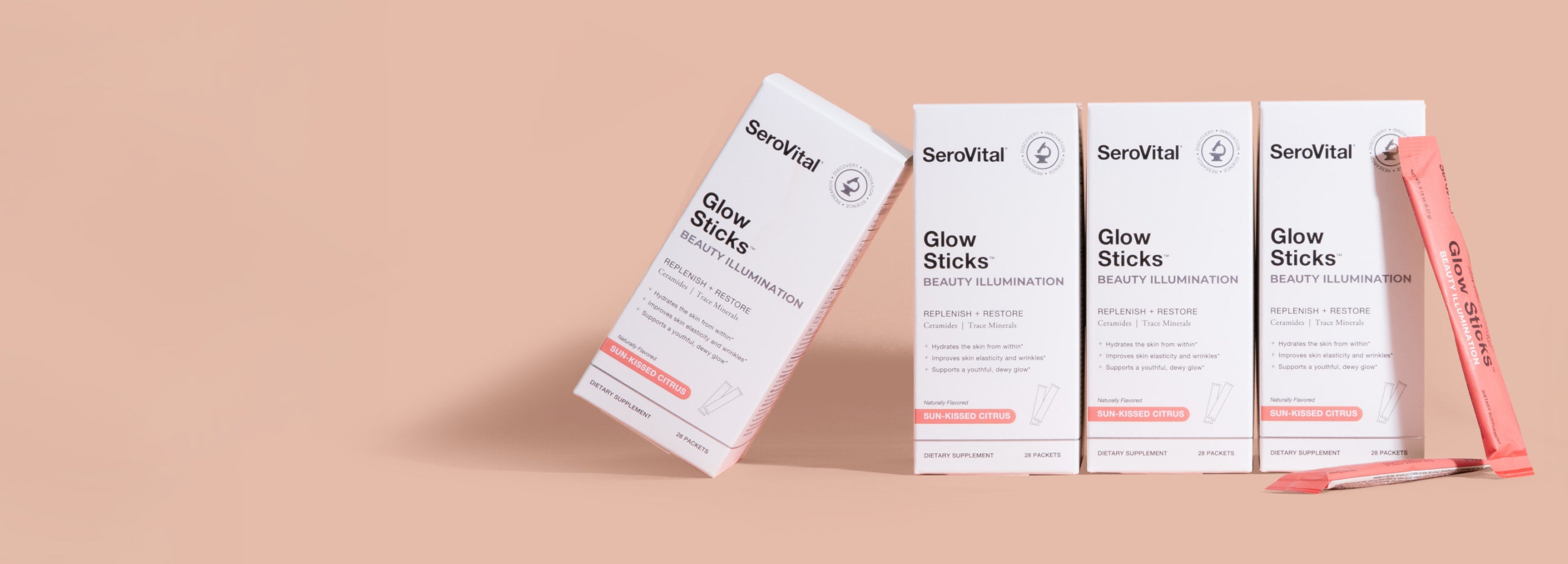 SeroVital Glow Sticks packaging on a beige background