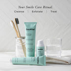 SeroVital dental care products including toothpaste, toothbrush, and mouthwash on a neutral background.