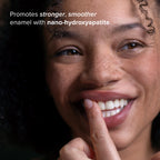 Close-up of a person with a smile, promoting stronger, smoother enamel with nano-hydroxyapatite.