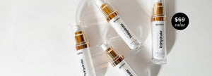 Four white Serovital TriHydrate bottles on a white surface, one in focus with a $69 value sticker