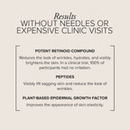 Bracketed text showing RetinAll Daily Serum offers results without needles or expensive clinic visits. Includes a potent retinoid compound, peptides, and plant-based epidermal growth factor.