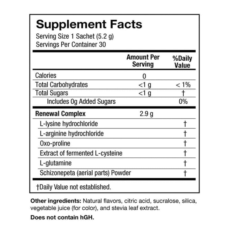 A supplement facts box showing the ingredients contained in SeroVital Rapid Dissolve Powder