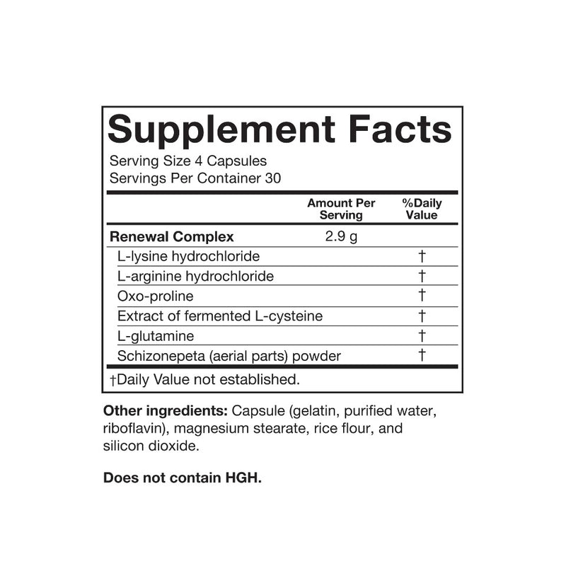 A supplement facts box showing the ingredients contained in SeroVital.