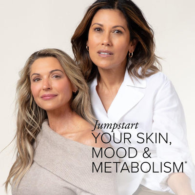 A beautiful Latina and white woman sitting together with text that says jumpstart your skin, mood, and metabolism