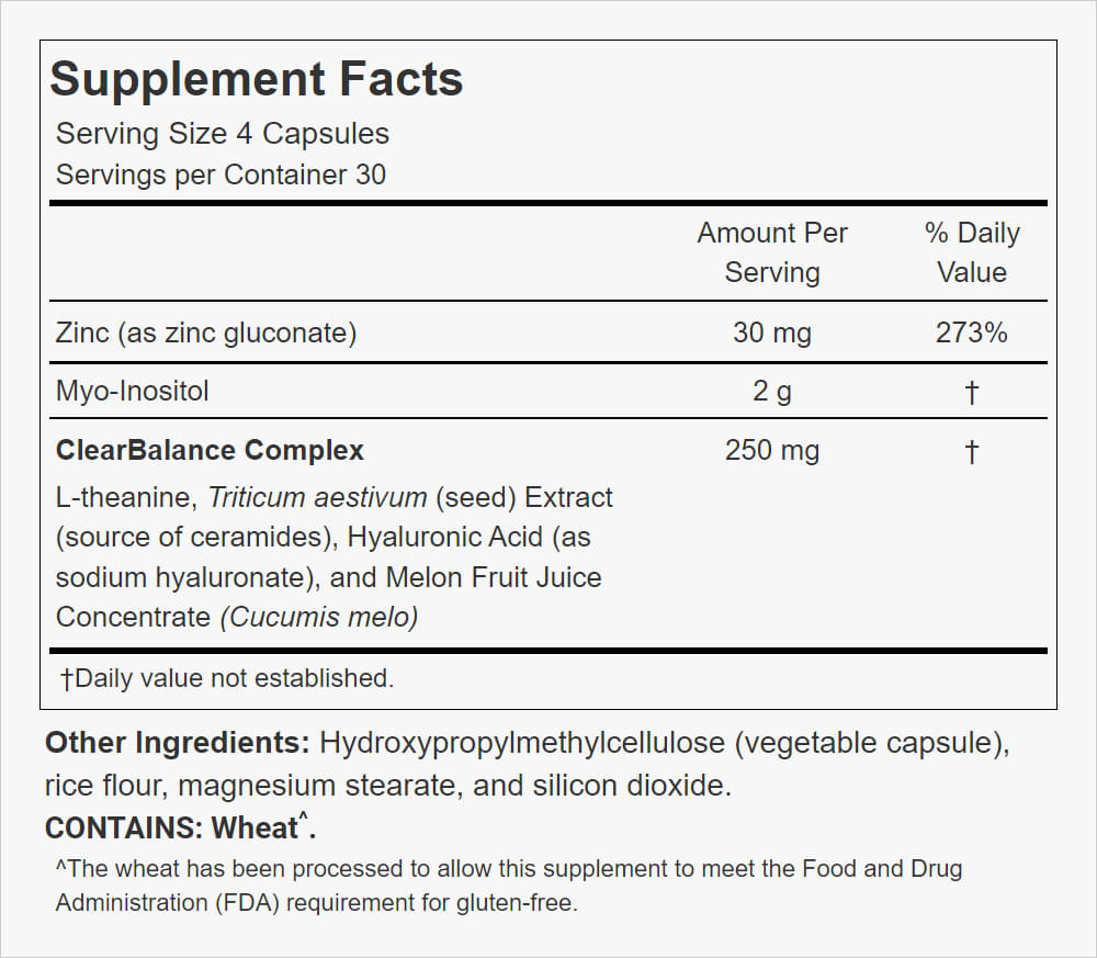 ClearBalance supplement facts label