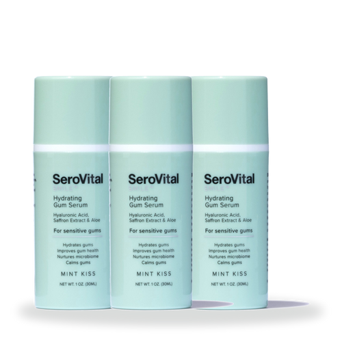 Three bottles of SeroVital Hydrating Gum Serum in Mint Kiss flavor