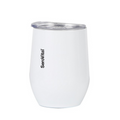 A white SeroVital branded insulated tumbler with a clear lid.