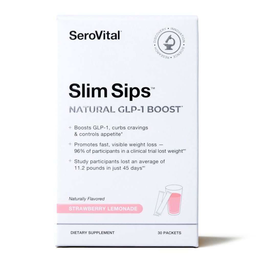 SeroVital Slim Sips packaging with strawberry lemonade flavor on a white background