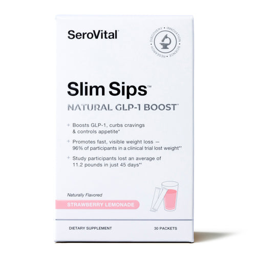 SeroVital Slim Sips packaging with strawberry lemonade flavor on a white background