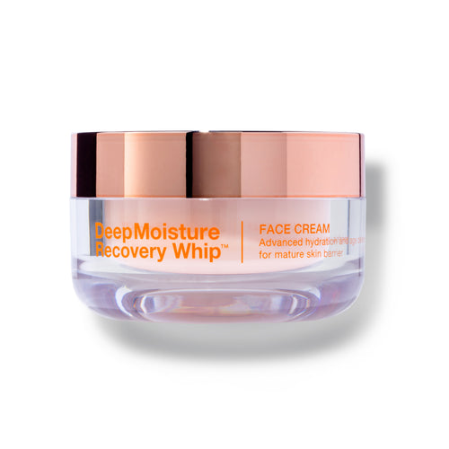 SeroVital DeepMoisture Recovery Whip face cream in a clear jar with a metallic rose gold lid