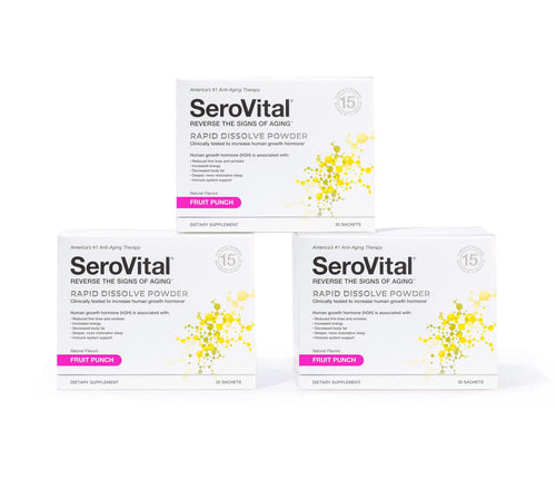 Three boxes of SeroVital Fruit Punch Powder dietary supplement